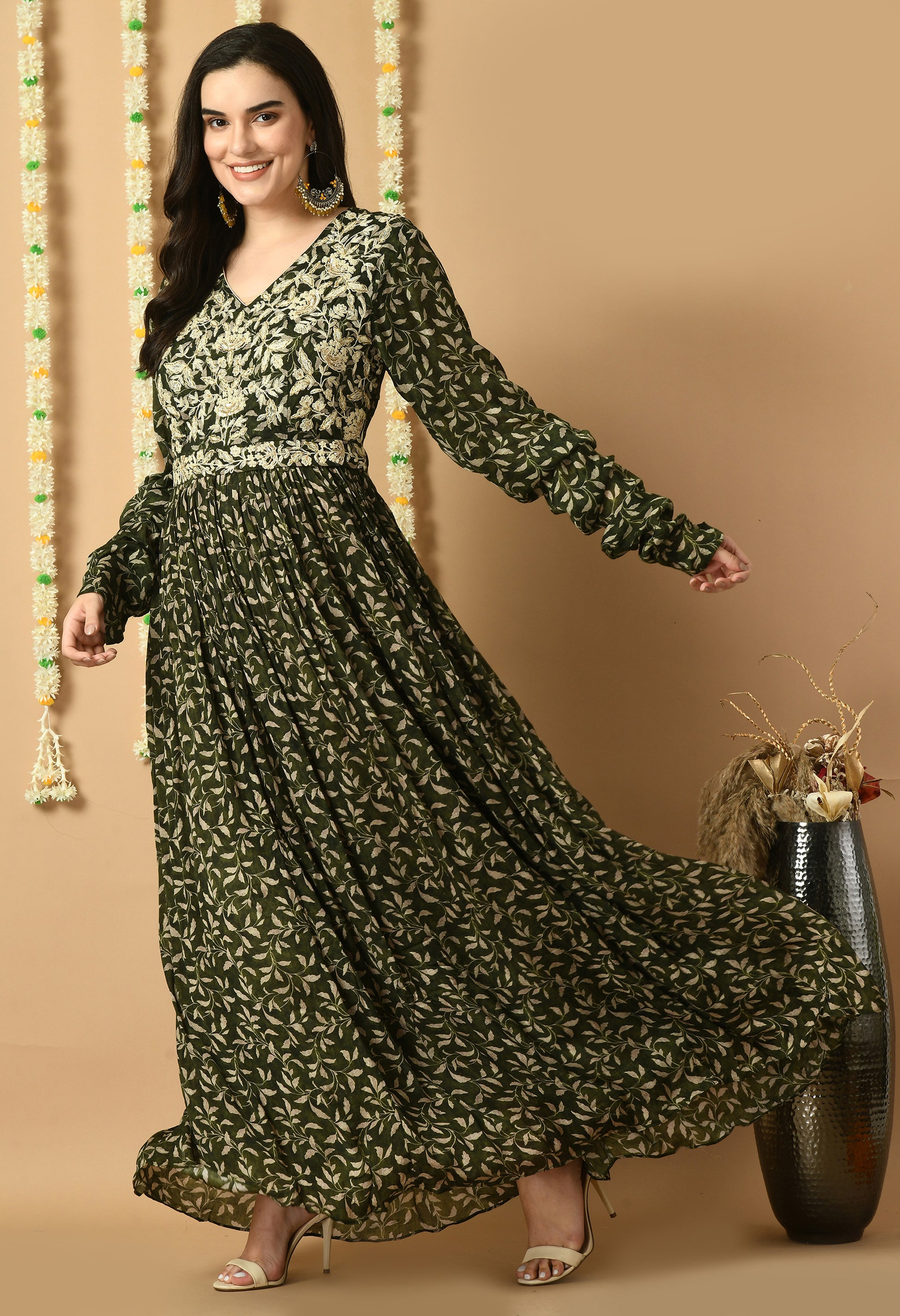 Green Chiffon Printed Kurta Set