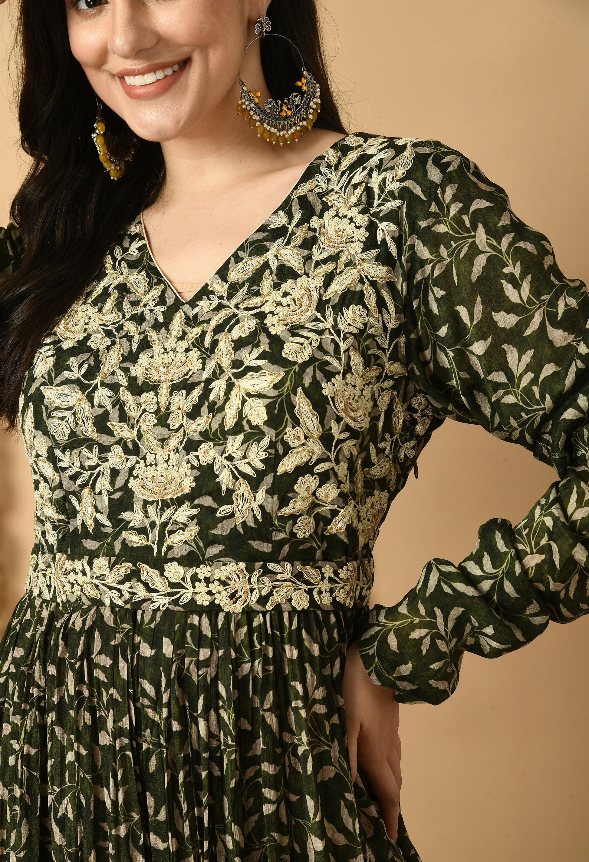 Green Chiffon Printed Kurta Set