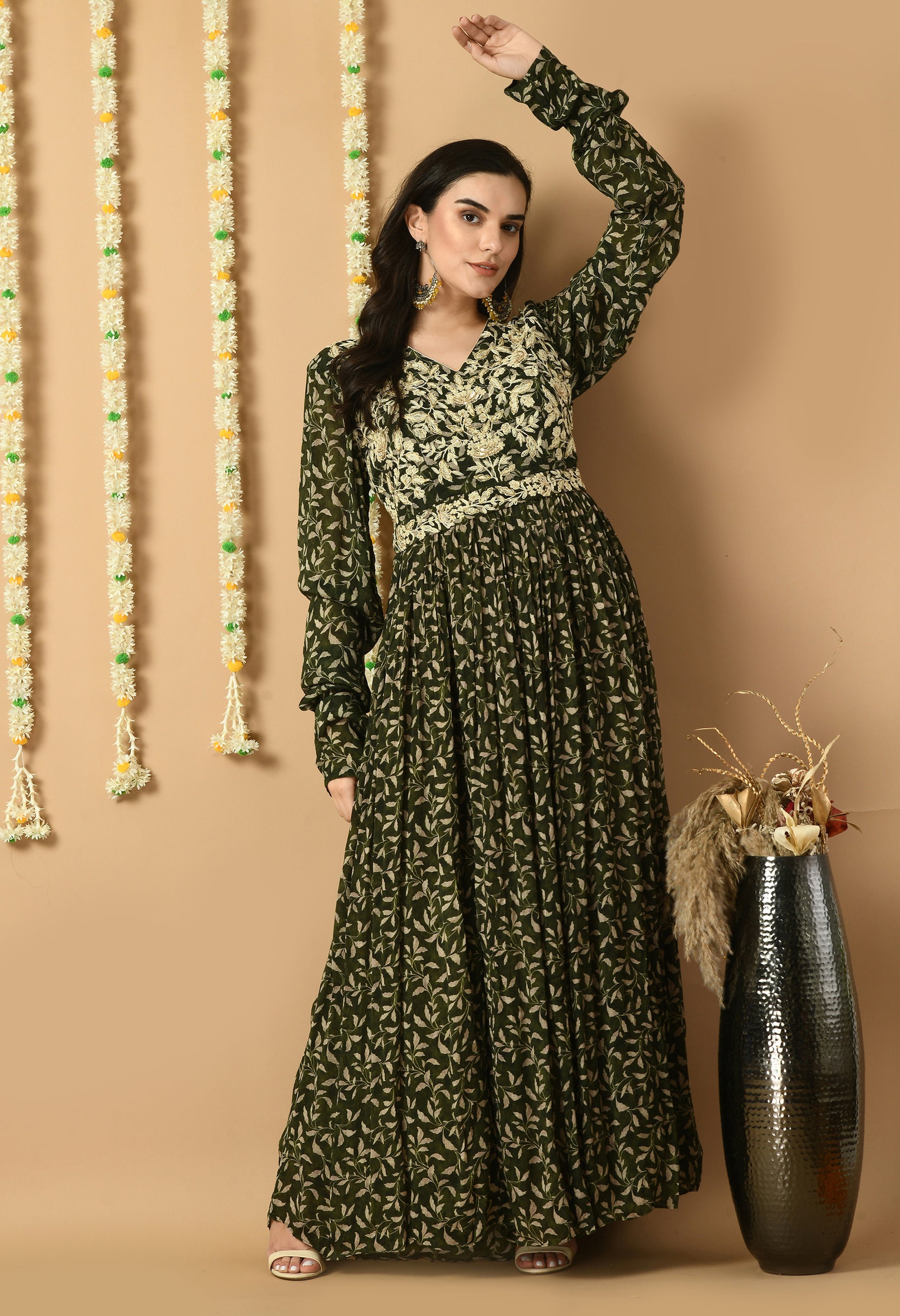 Green Chiffon Printed Kurta Set