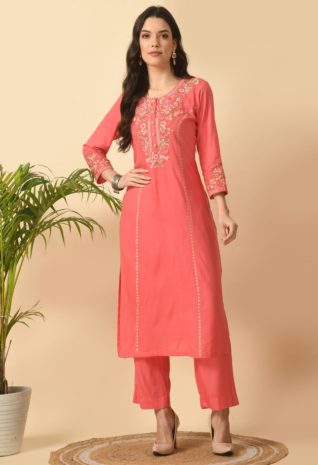 Pink Cotton Printed Kurta Set