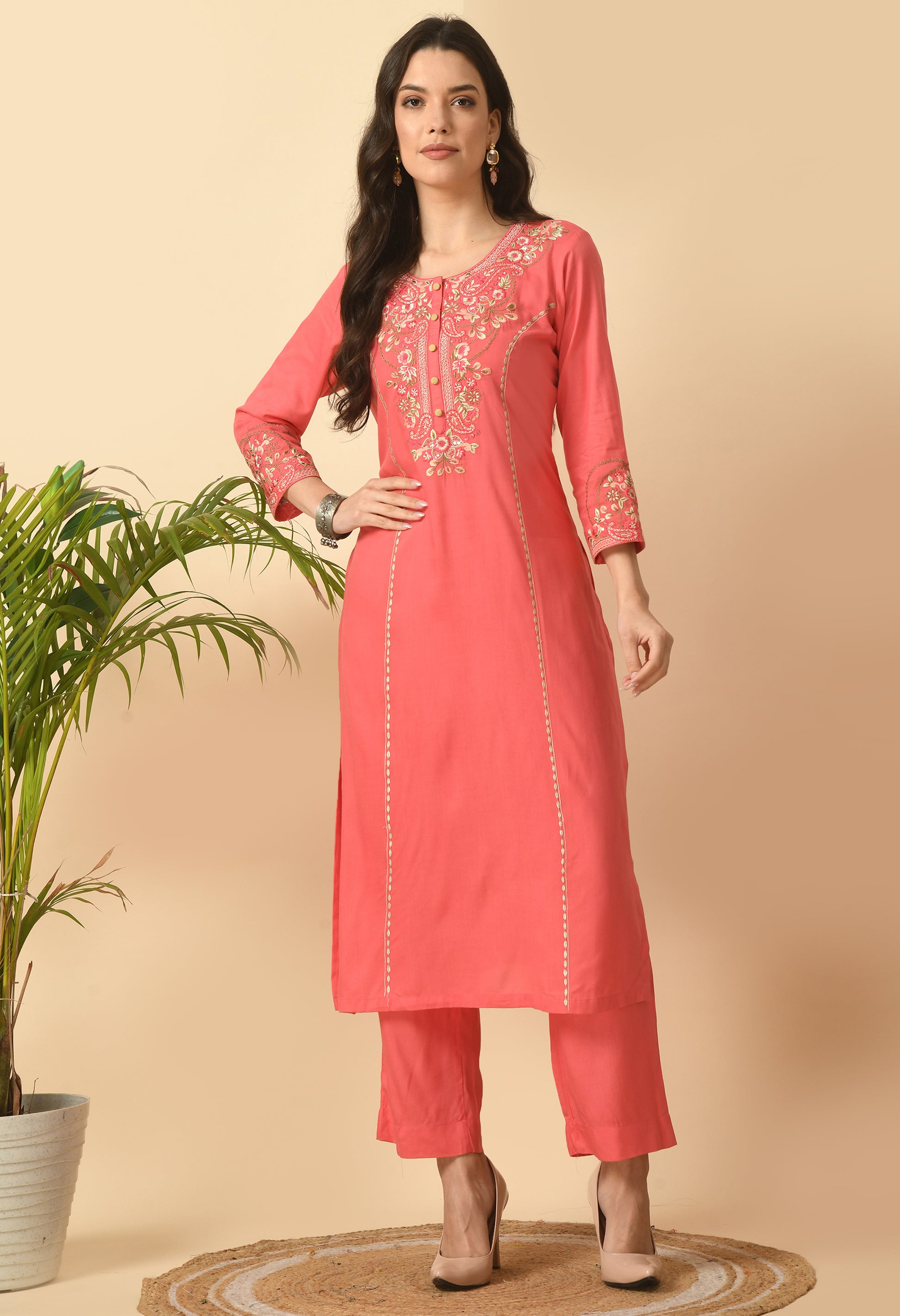 Pink Cotton Printed Kurta Set