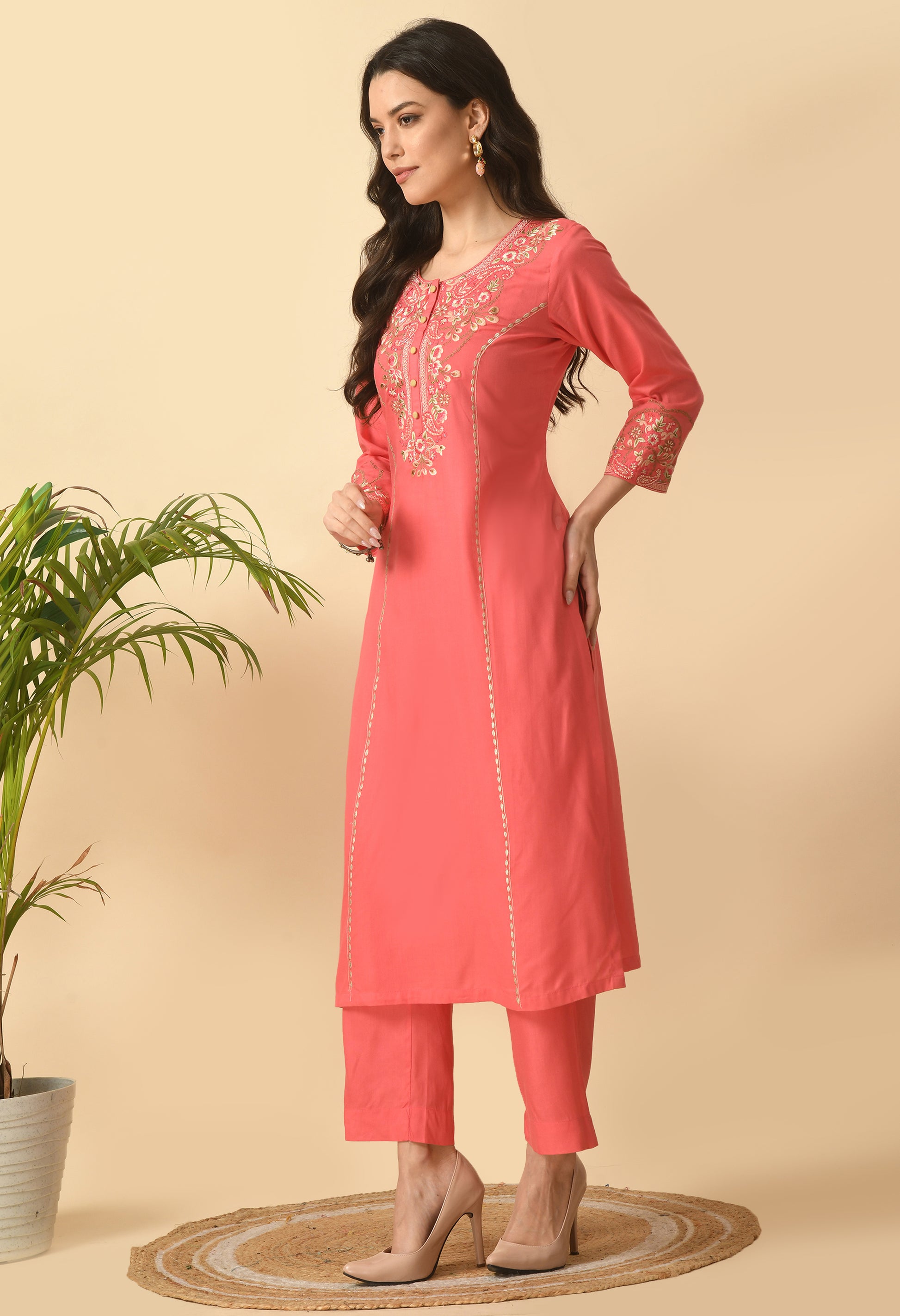 Pink Cotton Printed Kurta Set