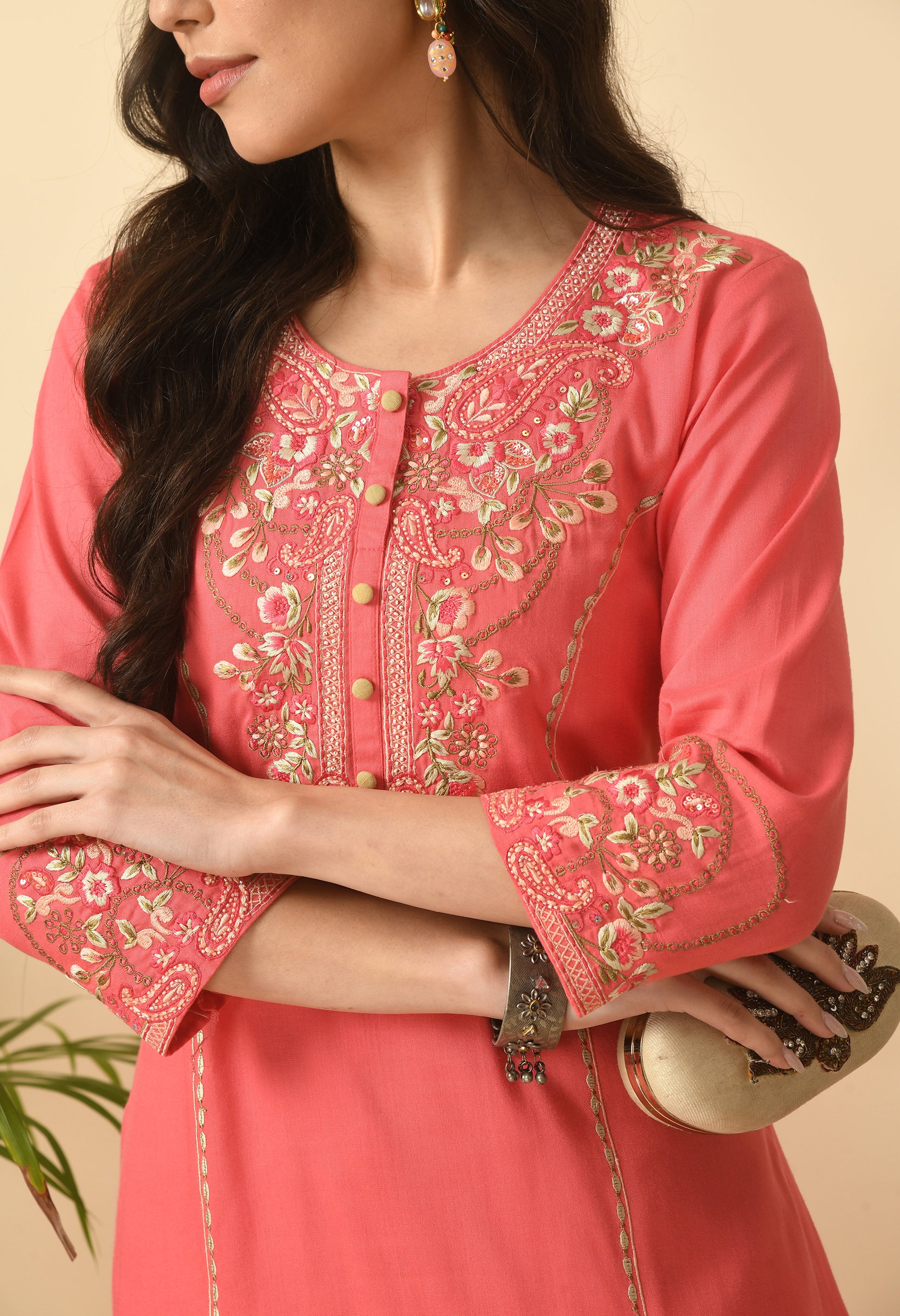 Pink Cotton Printed Kurta Set