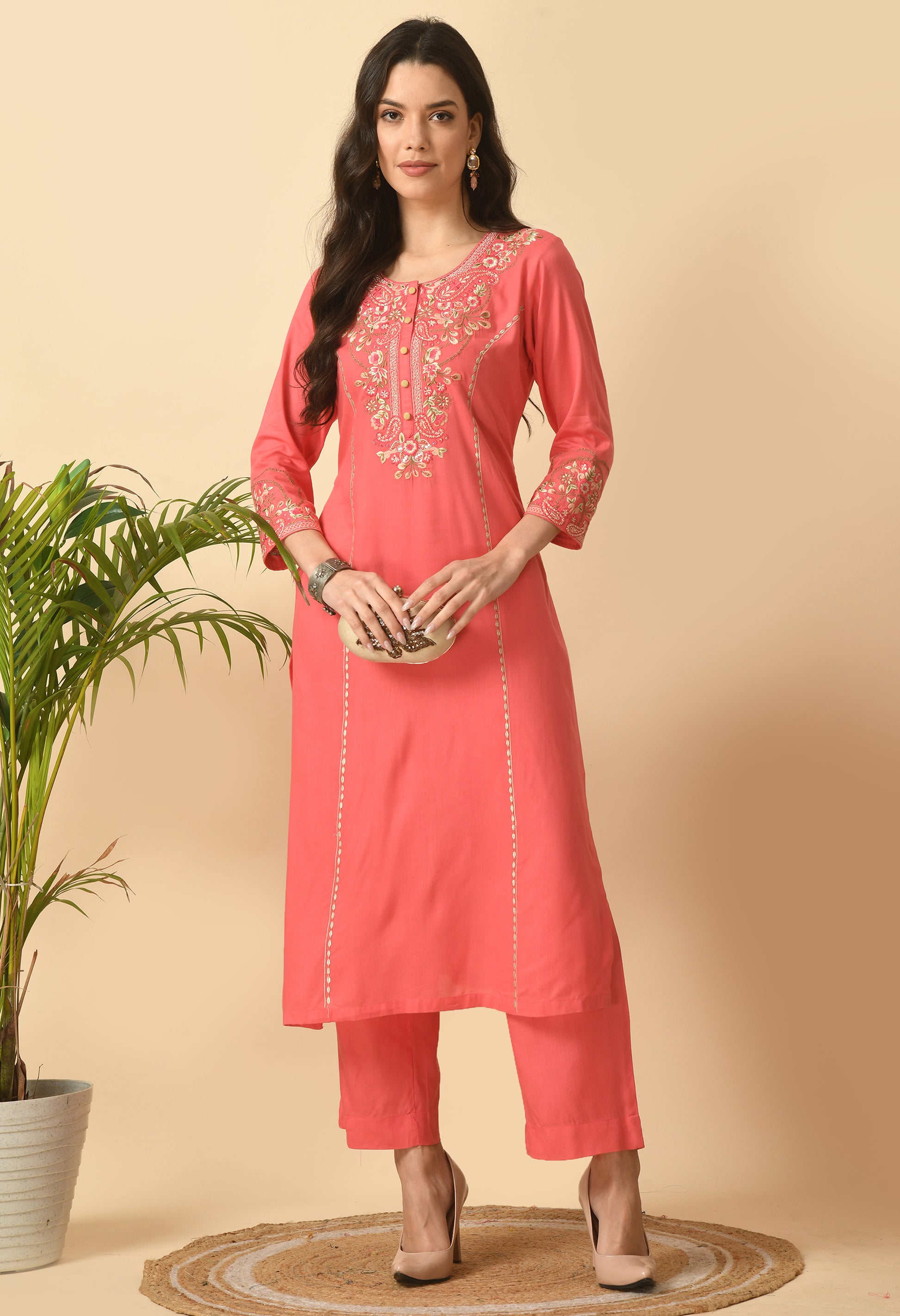 Pink Cotton Printed Kurta Set