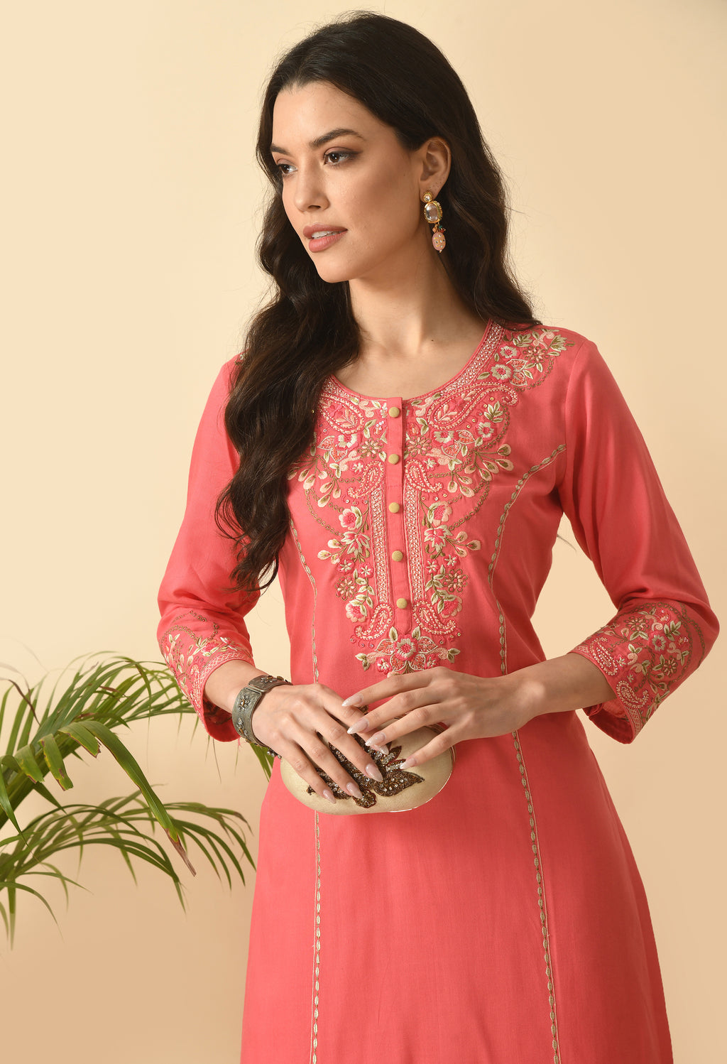 Pink Cotton Printed Kurta Set