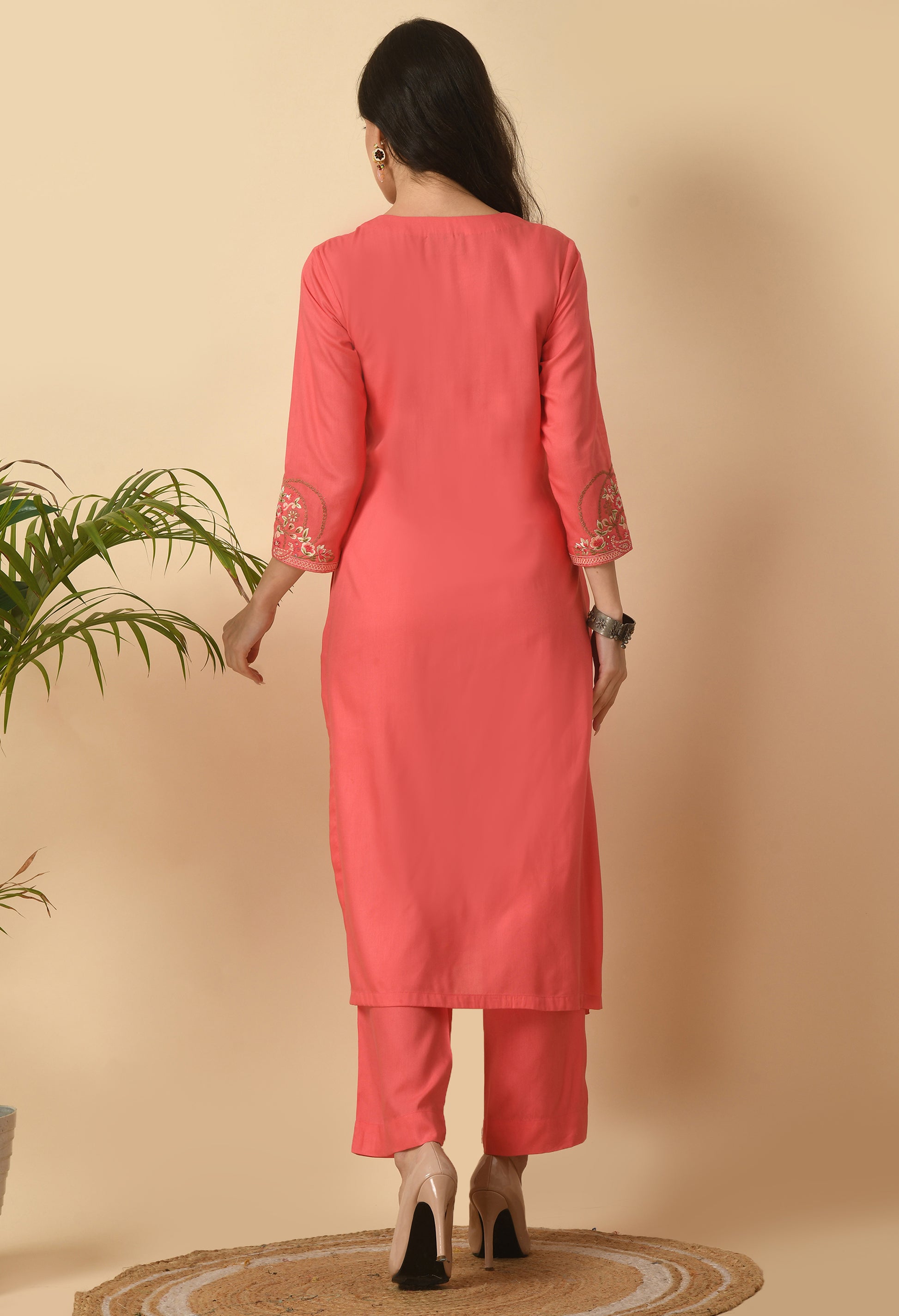 Pink Cotton Printed Kurta Set