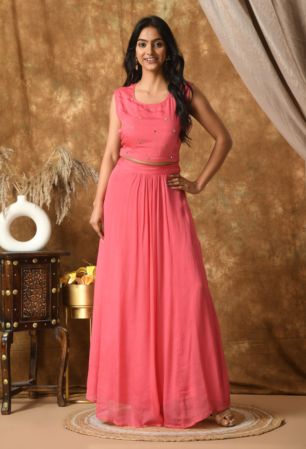 Pink Maslin Self Design Kurta Set