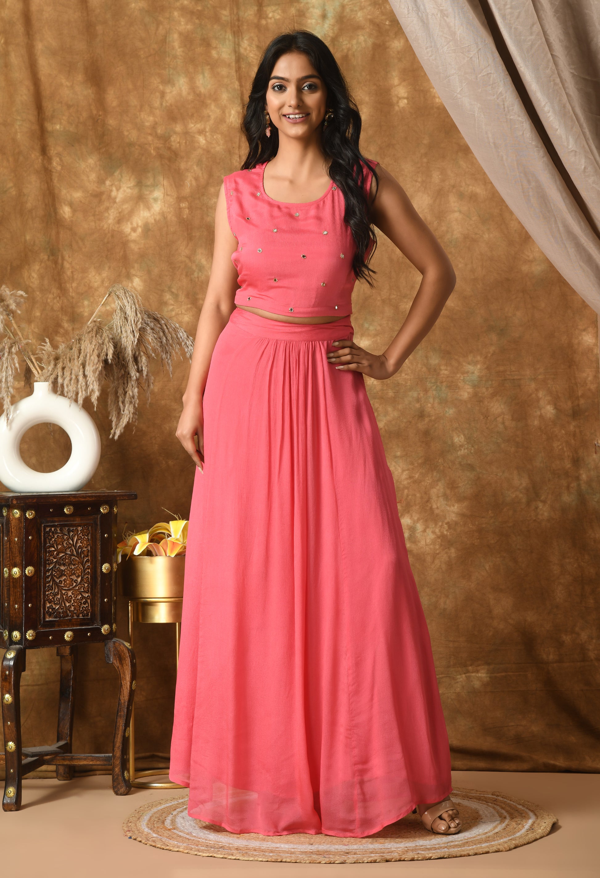Pink Maslin Self Design Kurta Set