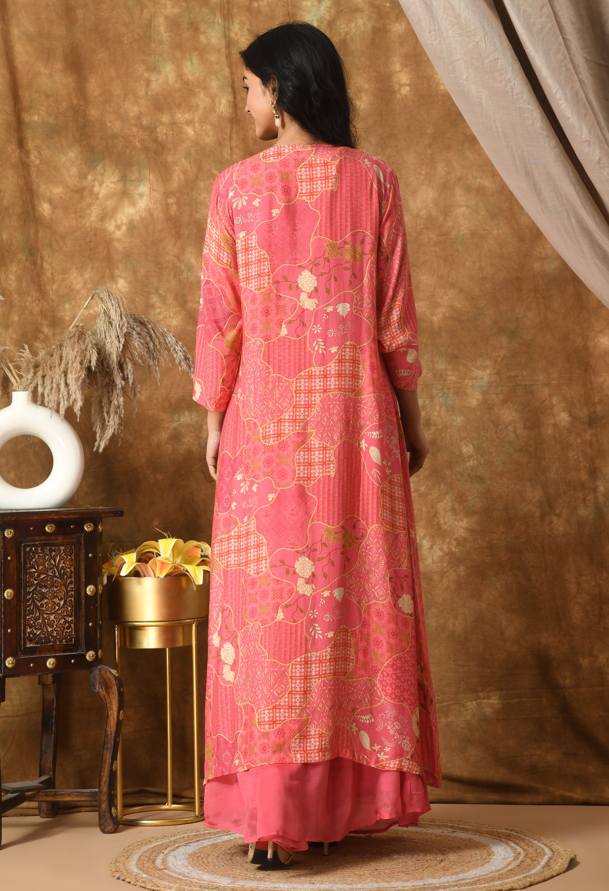 Pink Maslin Self Design Kurta Set