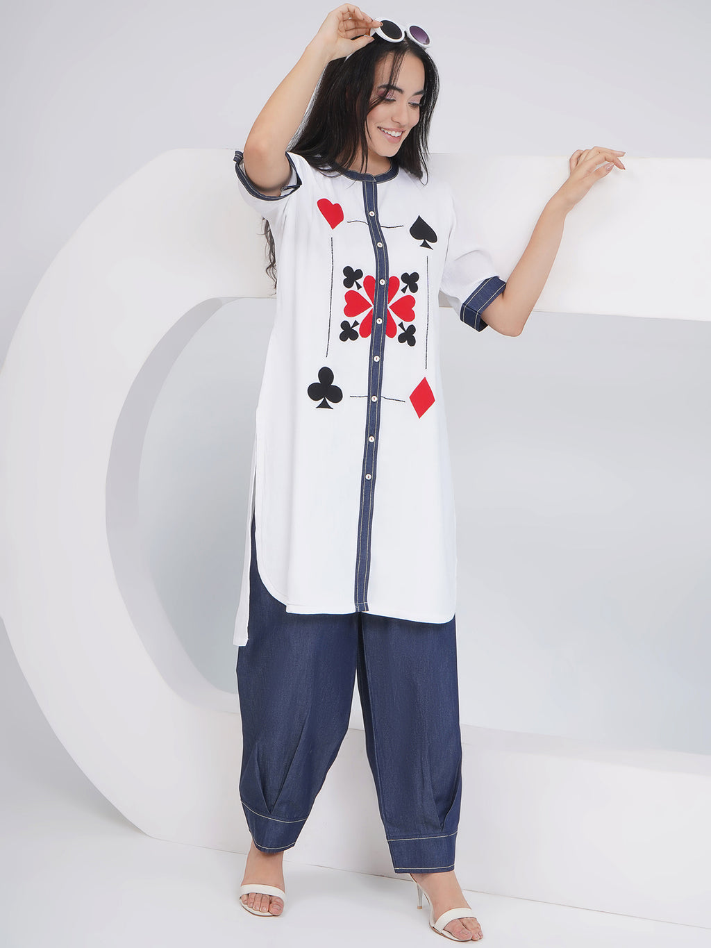 Ethnic White White embroidered shirt with afghani pants