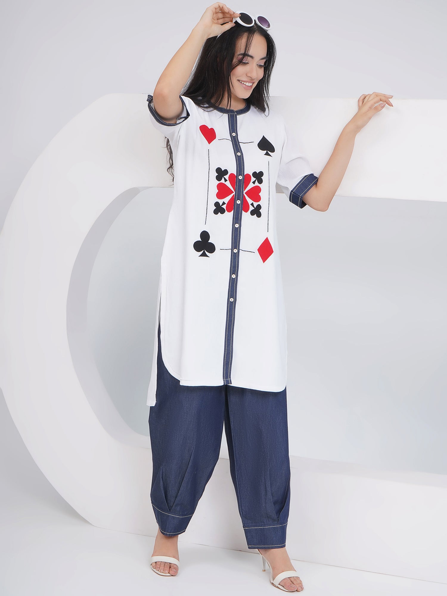 Ethnic White White embroidered shirt with afghani pants