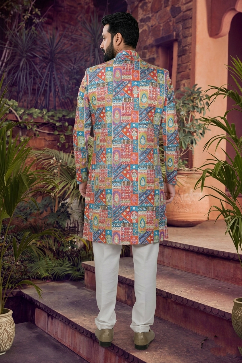 Men's SILK ORANGE(MULTI COLOURS)  SEMI-INDO-WESTERN