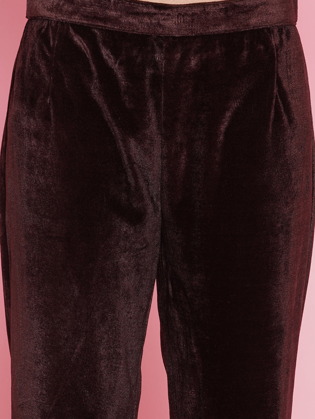 Women Brown Mirrior Work Velvet Coord Set