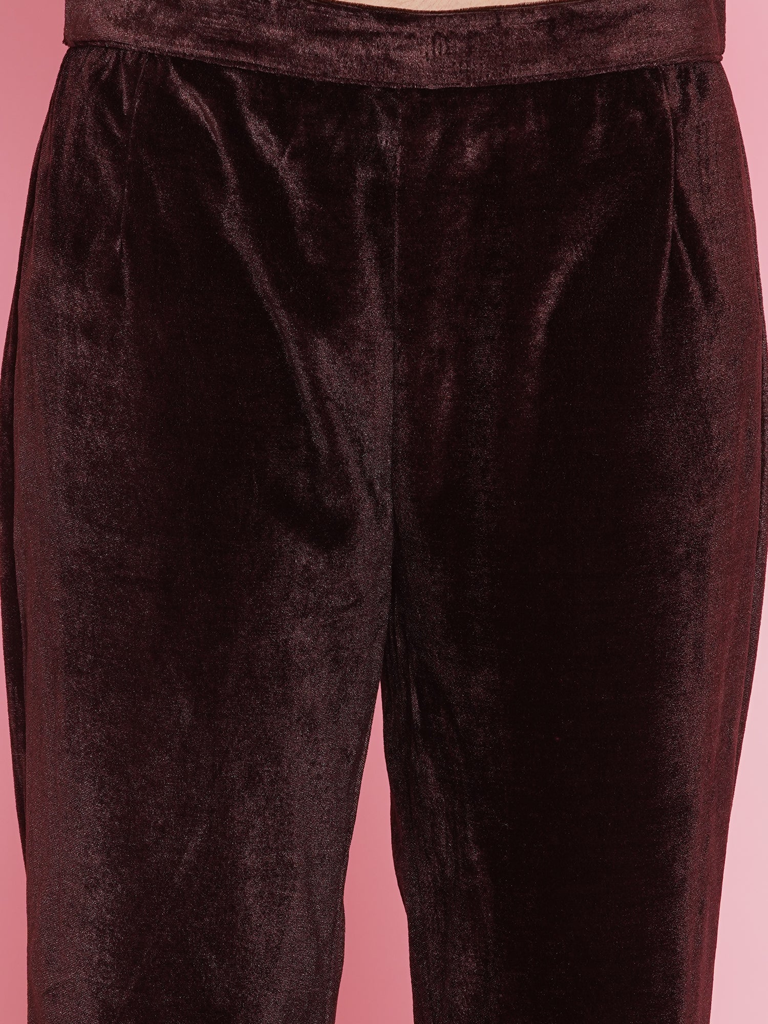 Women Brown Mirrior Work Velvet Coord Set