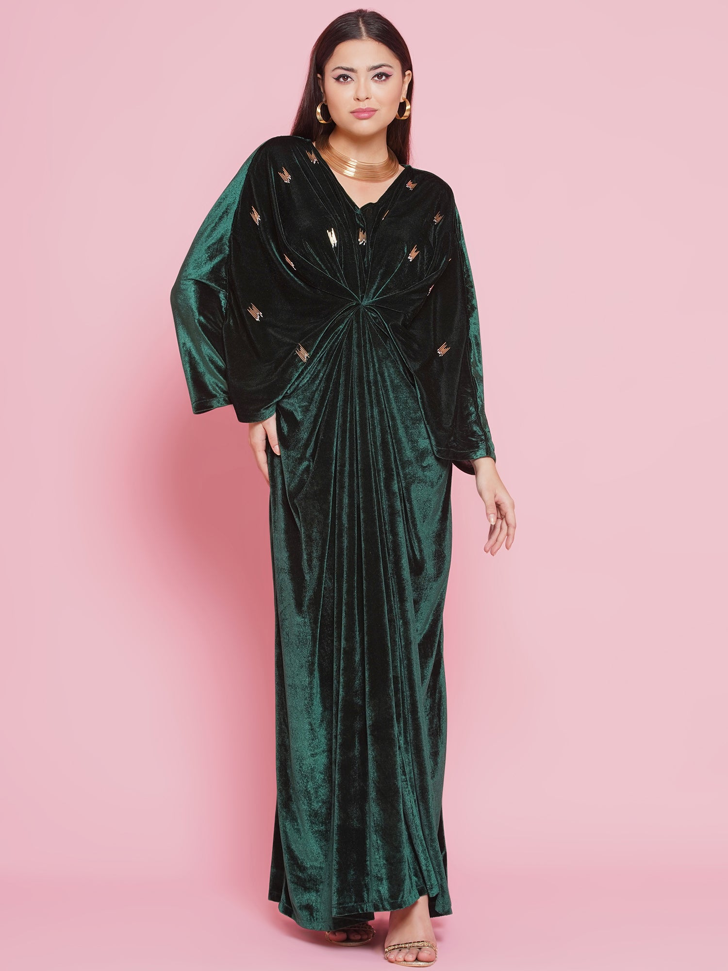 Women Green Velvet Hand Embellished Gown