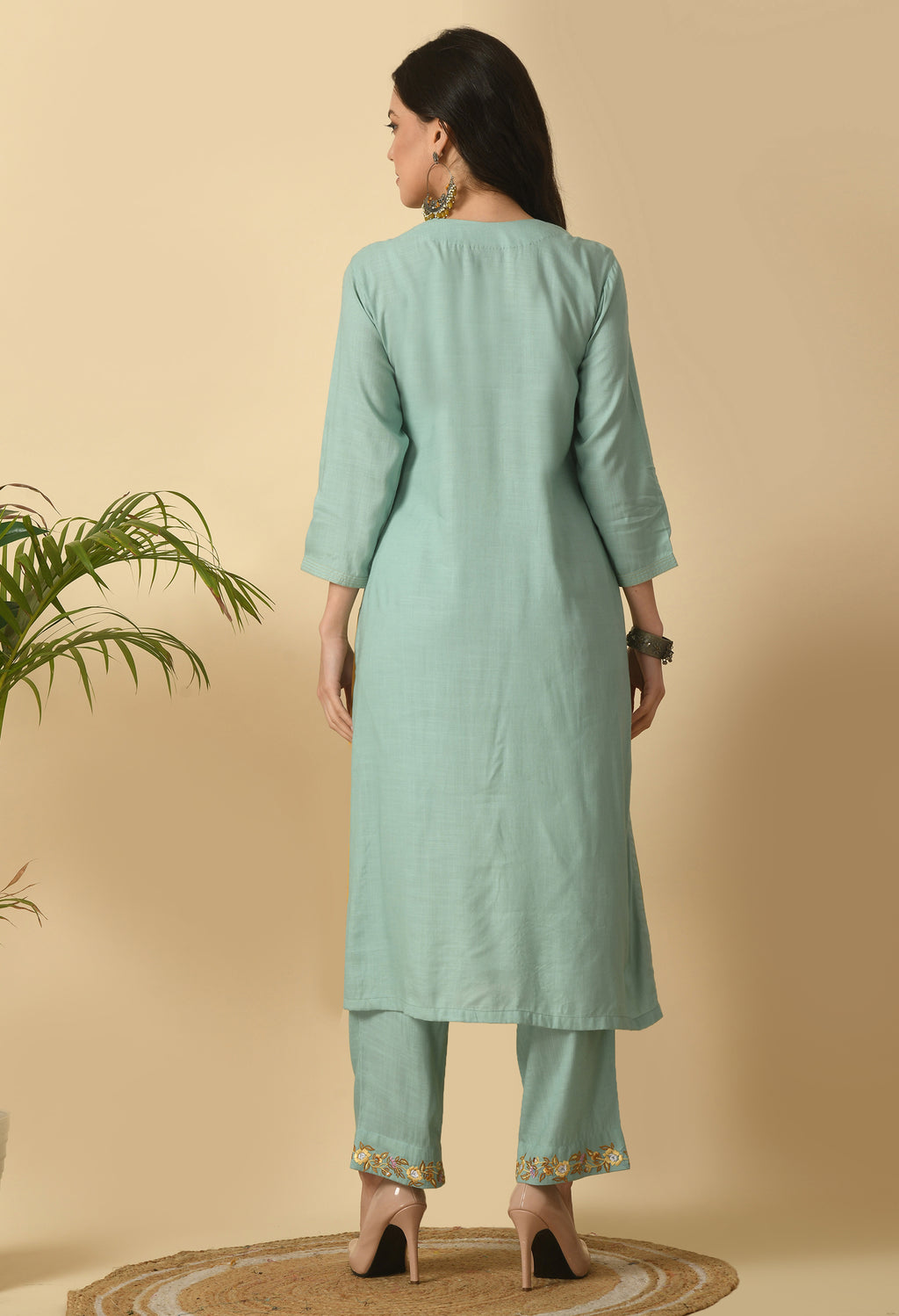 Sea Green Cotton Embroidery  Kurta Set