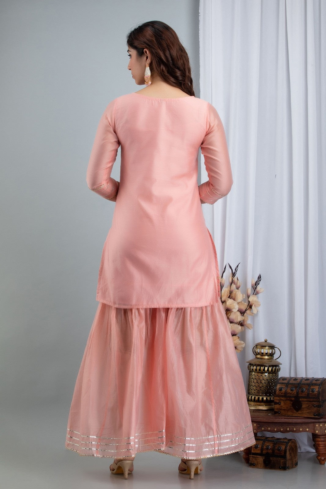 Peach Chanderi Hand Painted Kurta