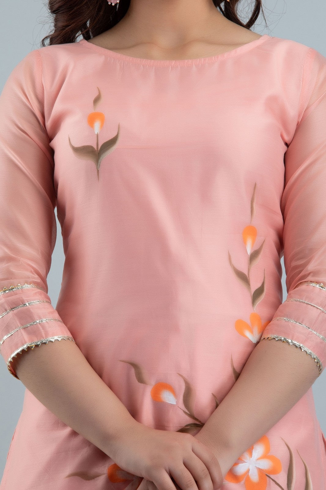 Peach Chanderi Hand Painted Kurta