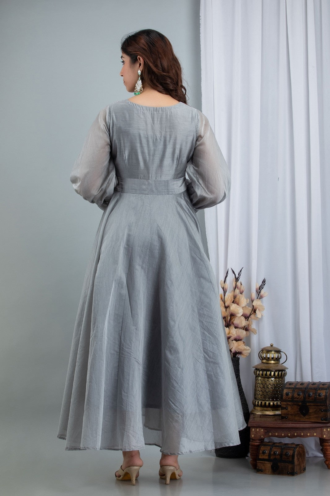 Grey Chanderi Hand Painted Dress