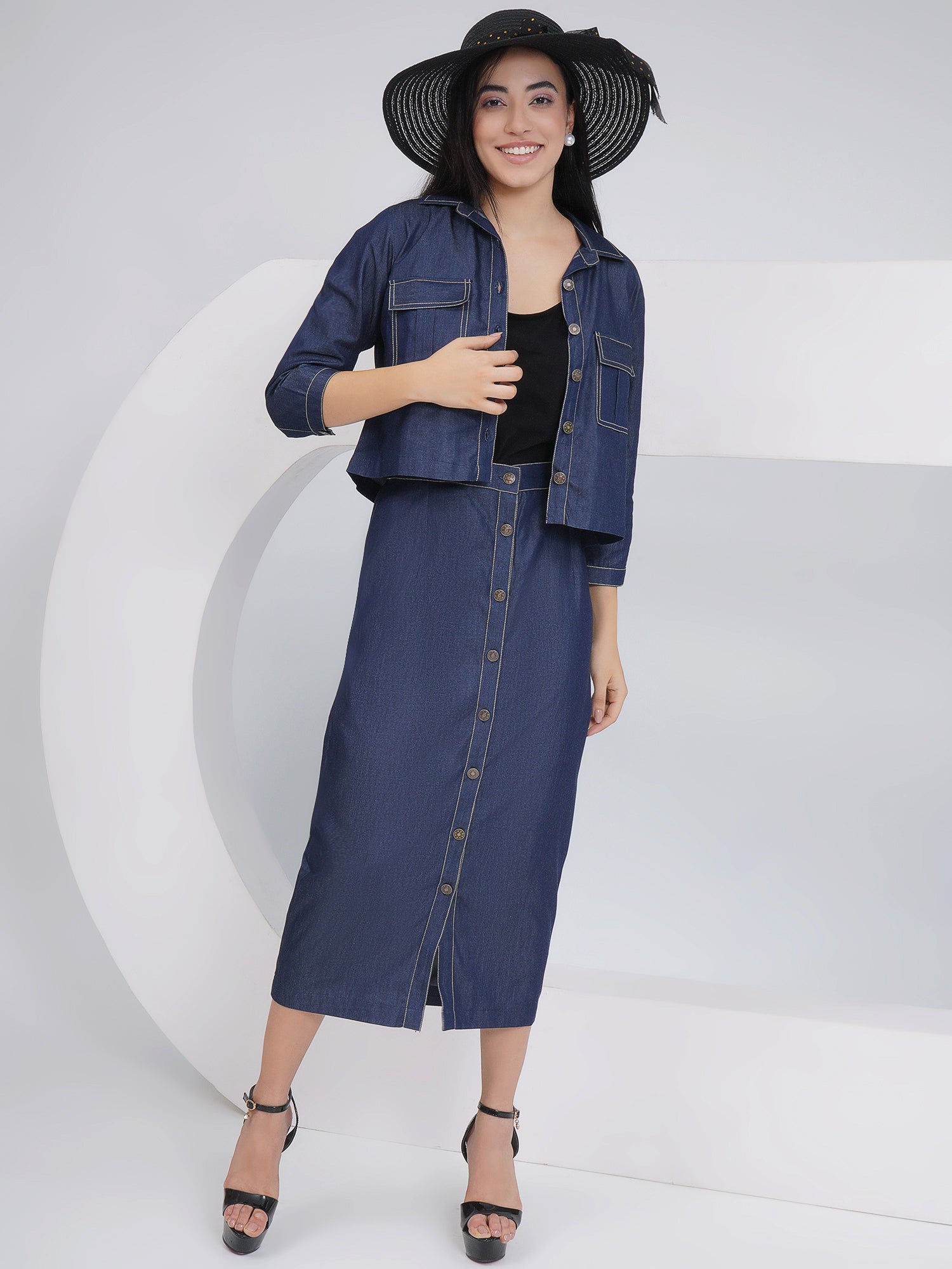 Ethnic Black Denim Pencil with Inner and Jacket