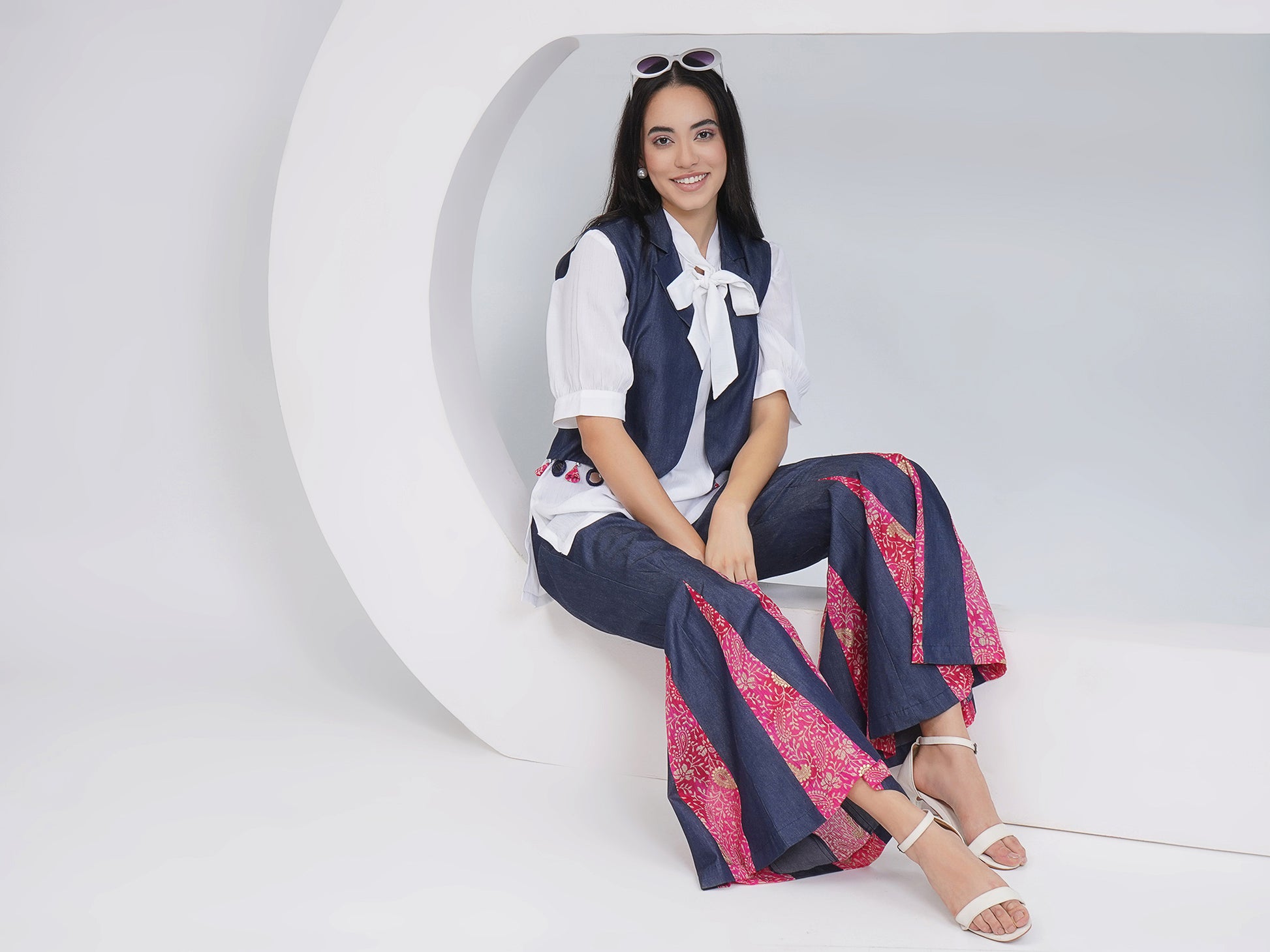 Ethnic White Denim Shara With Shirt and Jacket