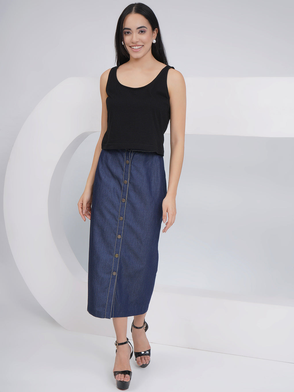 Ethnic Black Denim Pencil with Inner and Jacket