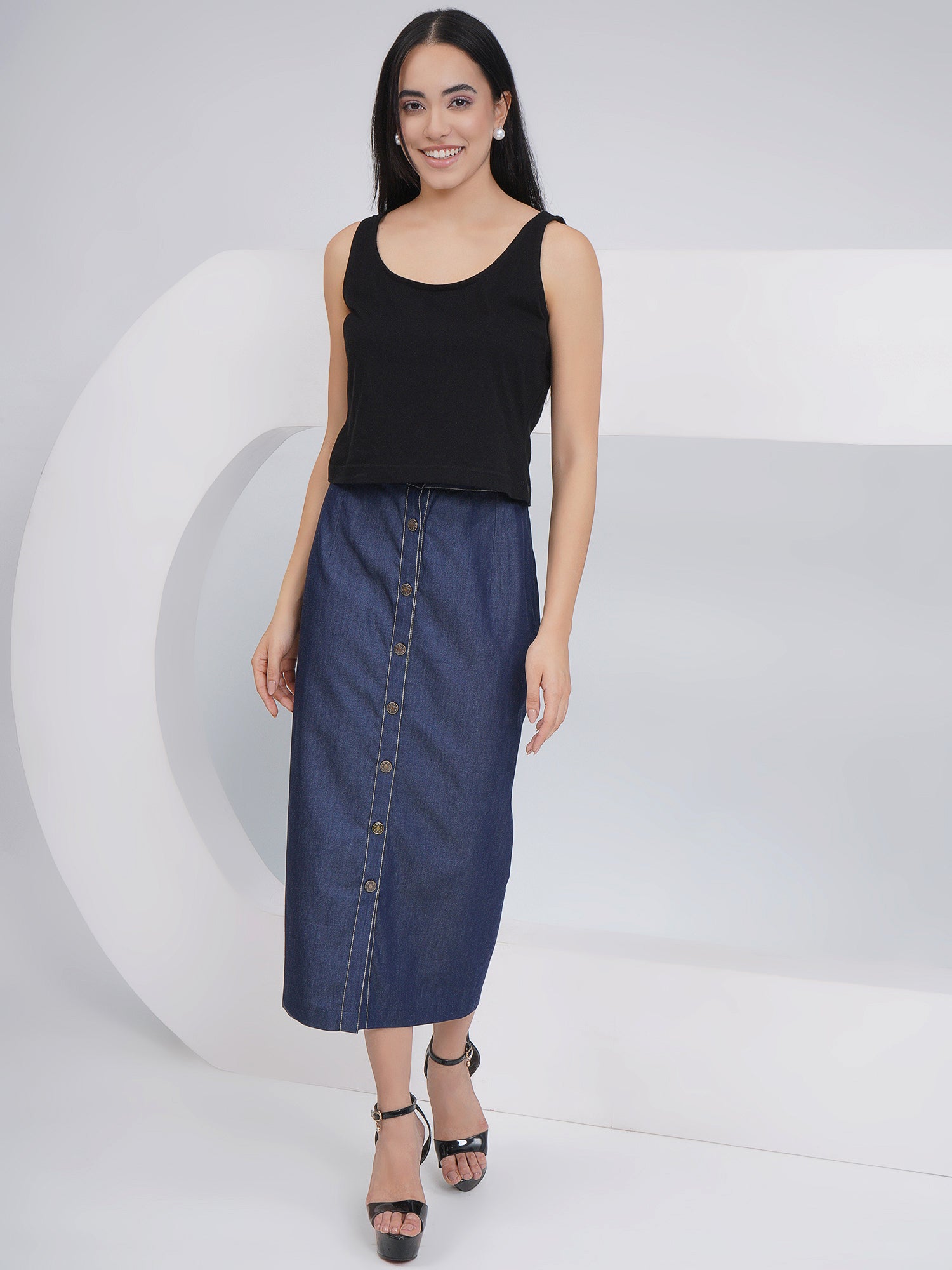 Ethnic Black Denim Pencil with Inner and Jacket