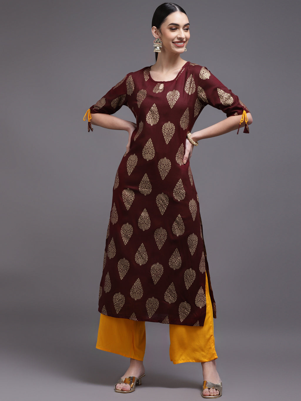 Women Brown Printed Rayon Kurta