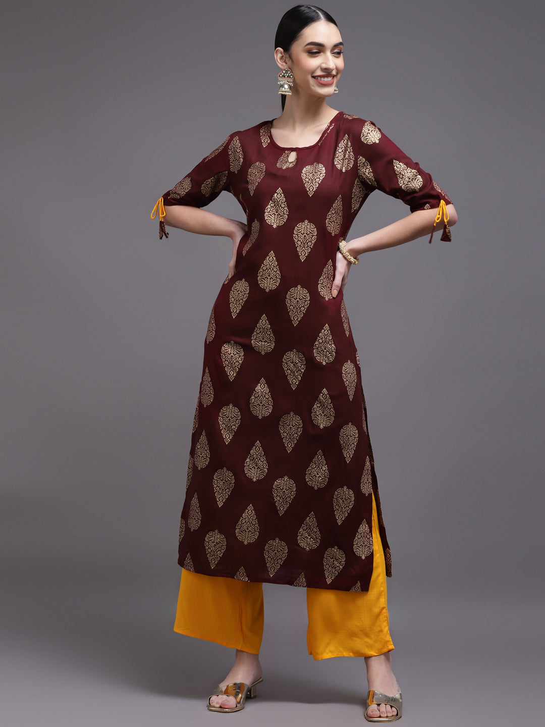 Women Brown Printed Rayon Kurta