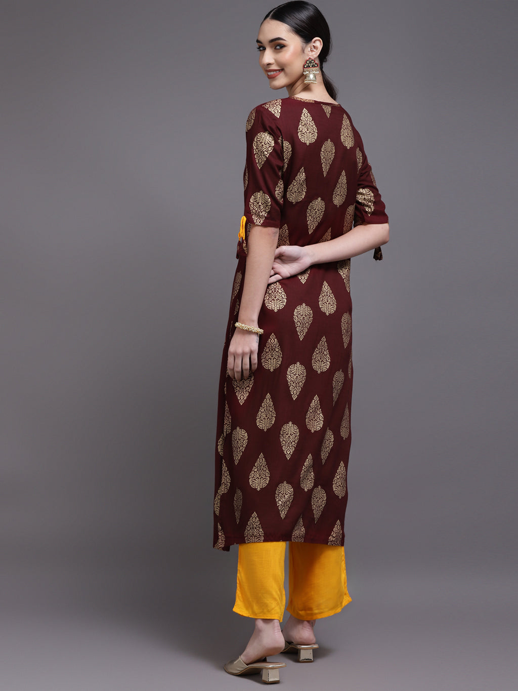 Women Brown Printed Rayon Kurta