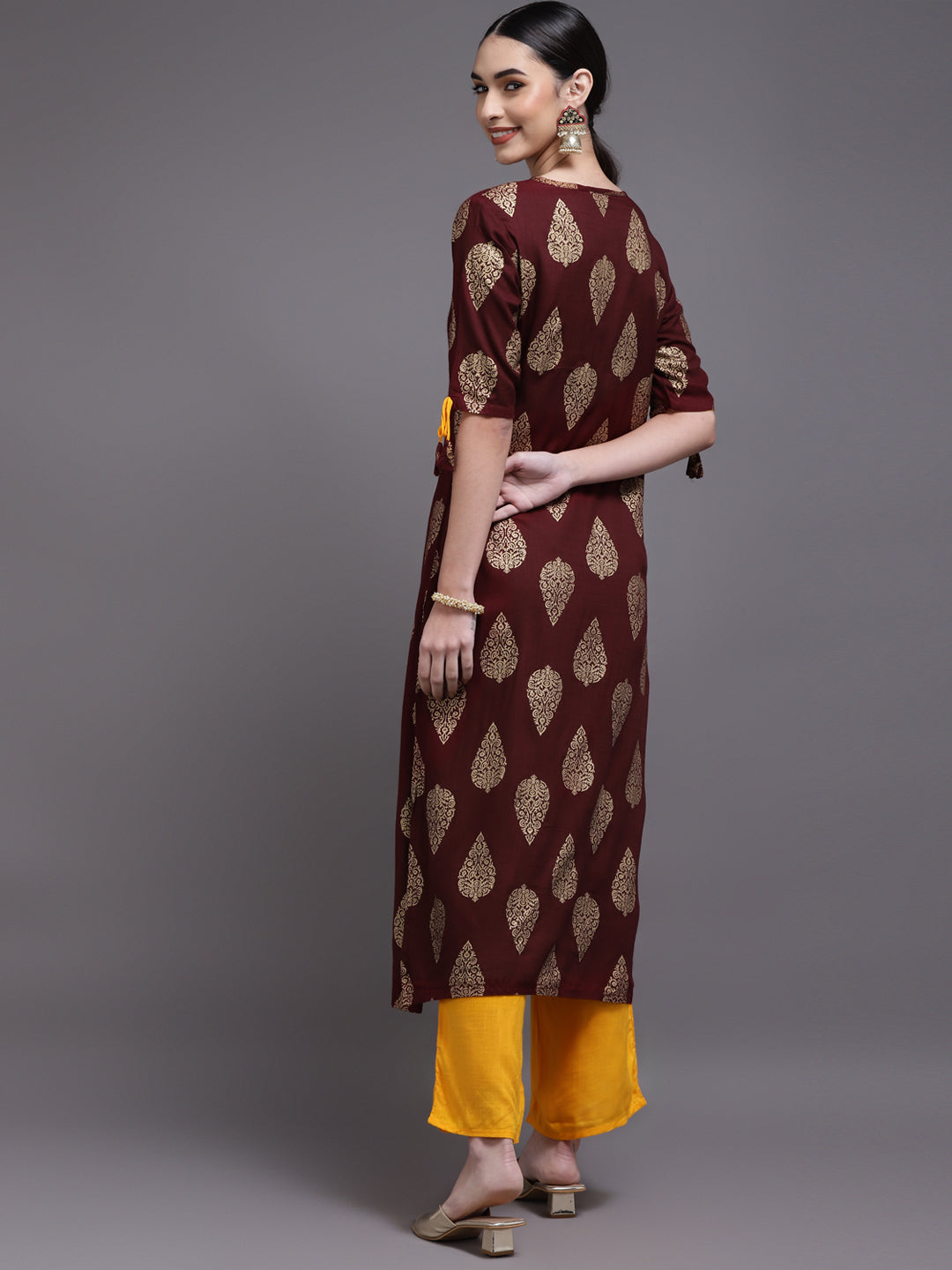 Women Brown Printed Rayon Kurta