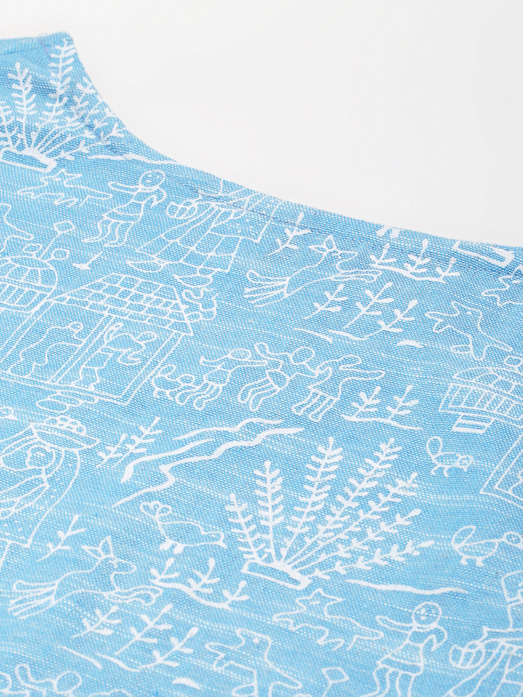 Women Sky Blue Printed Cotton Kurta