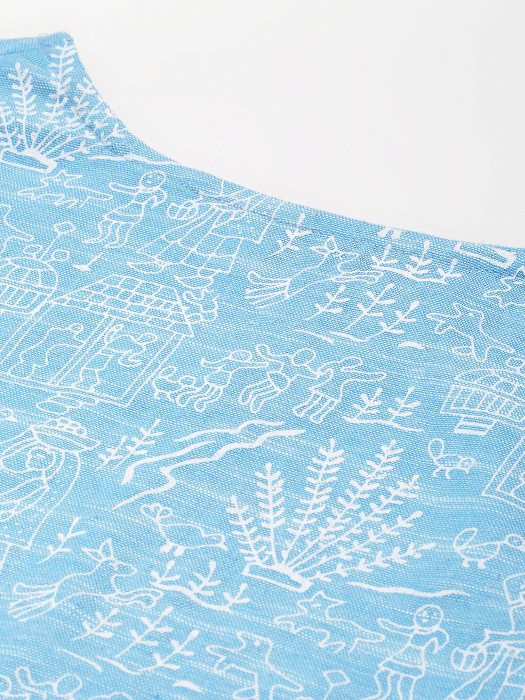 Women Sky Blue Printed Cotton Kurta