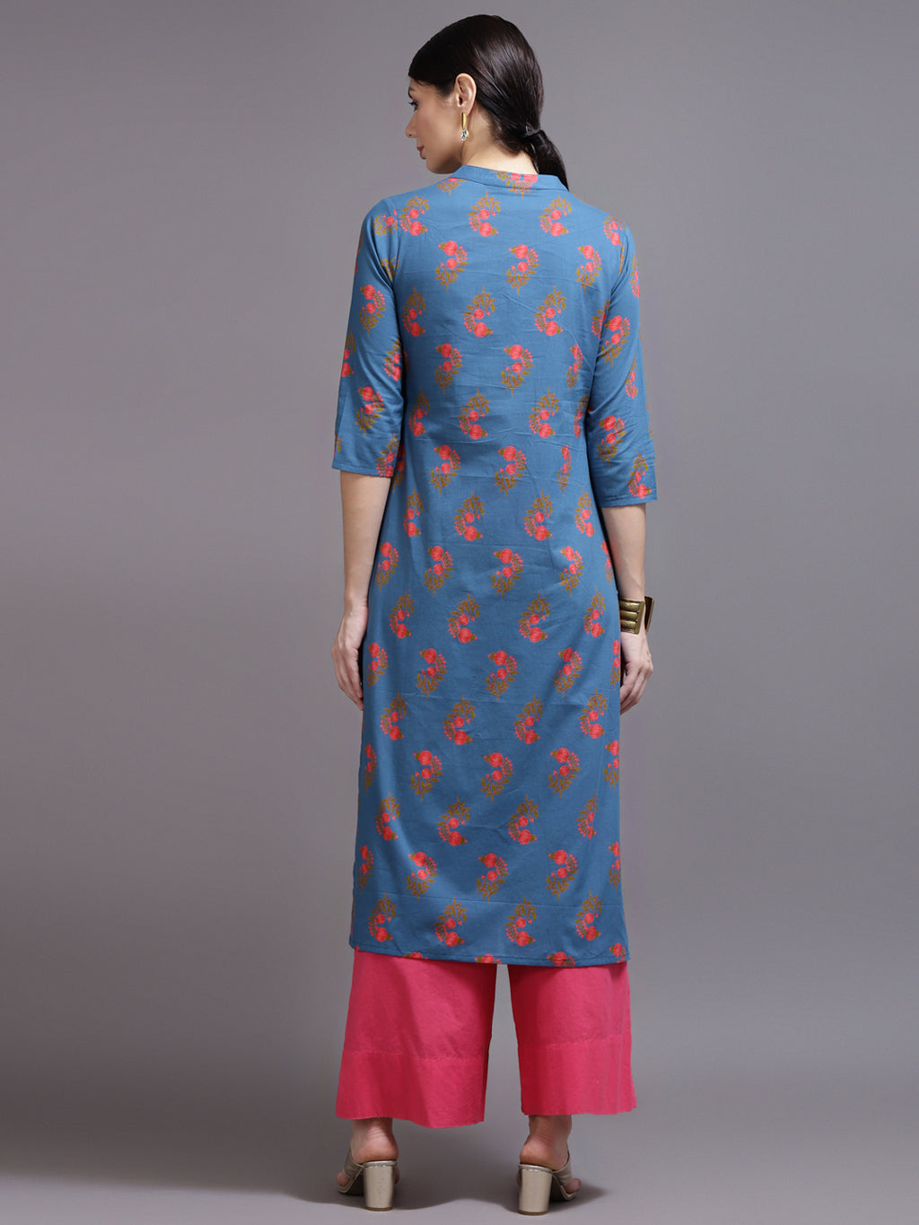 Women Blue Printed Cotton Kurta
