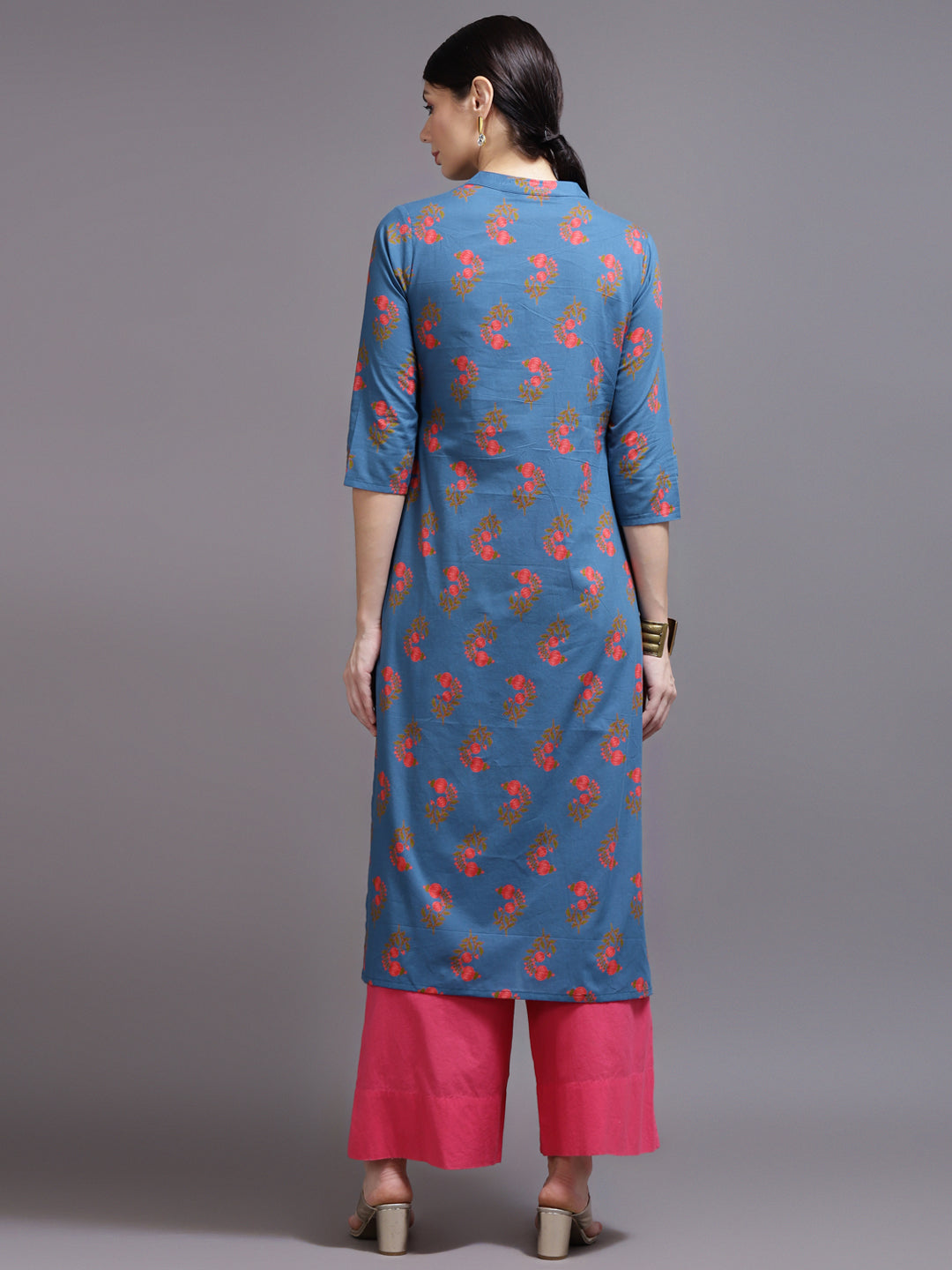 Women Blue Printed Cotton Kurta