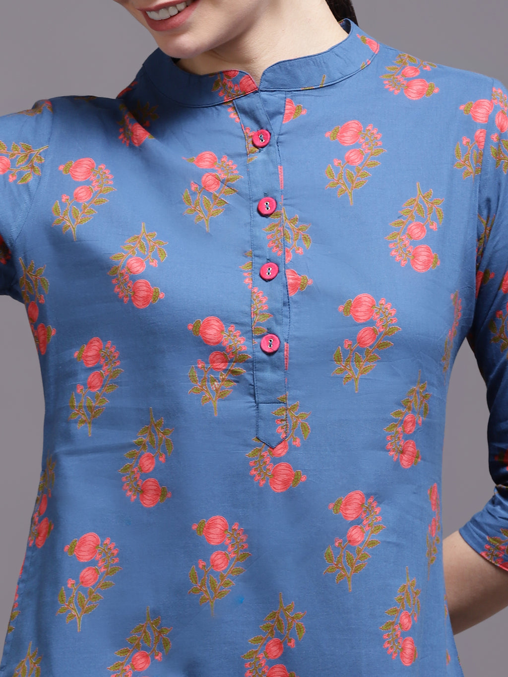 Women Blue Printed Cotton Kurta
