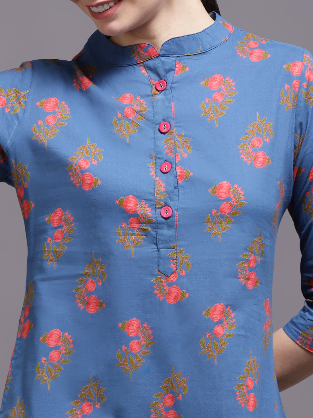 Women Blue Printed Cotton Kurta