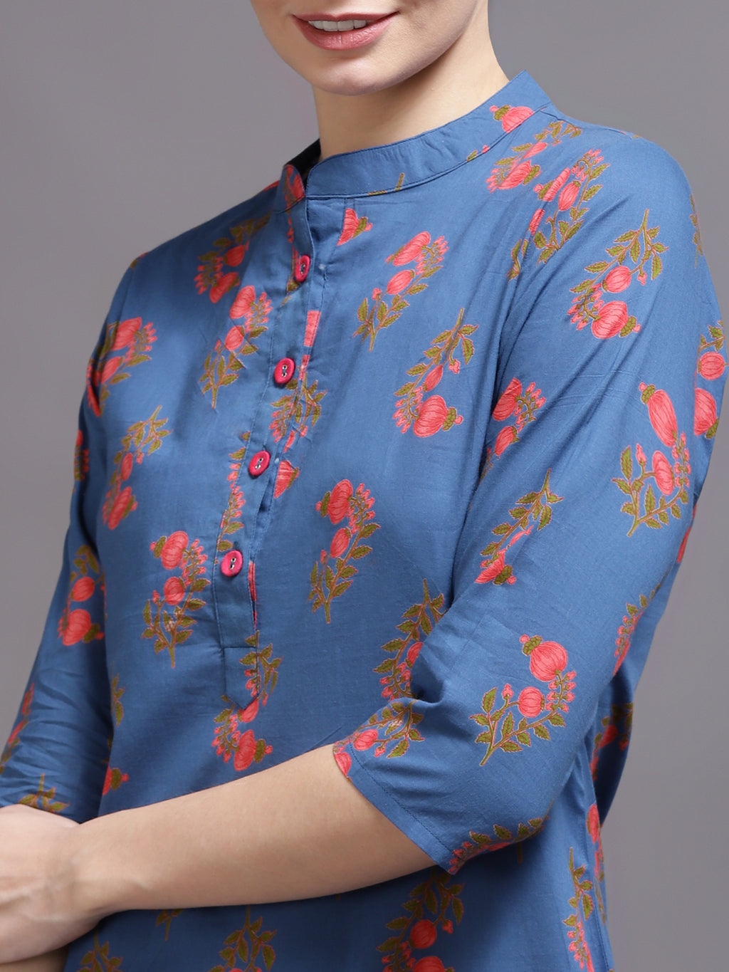 Women Blue Printed Cotton Kurta