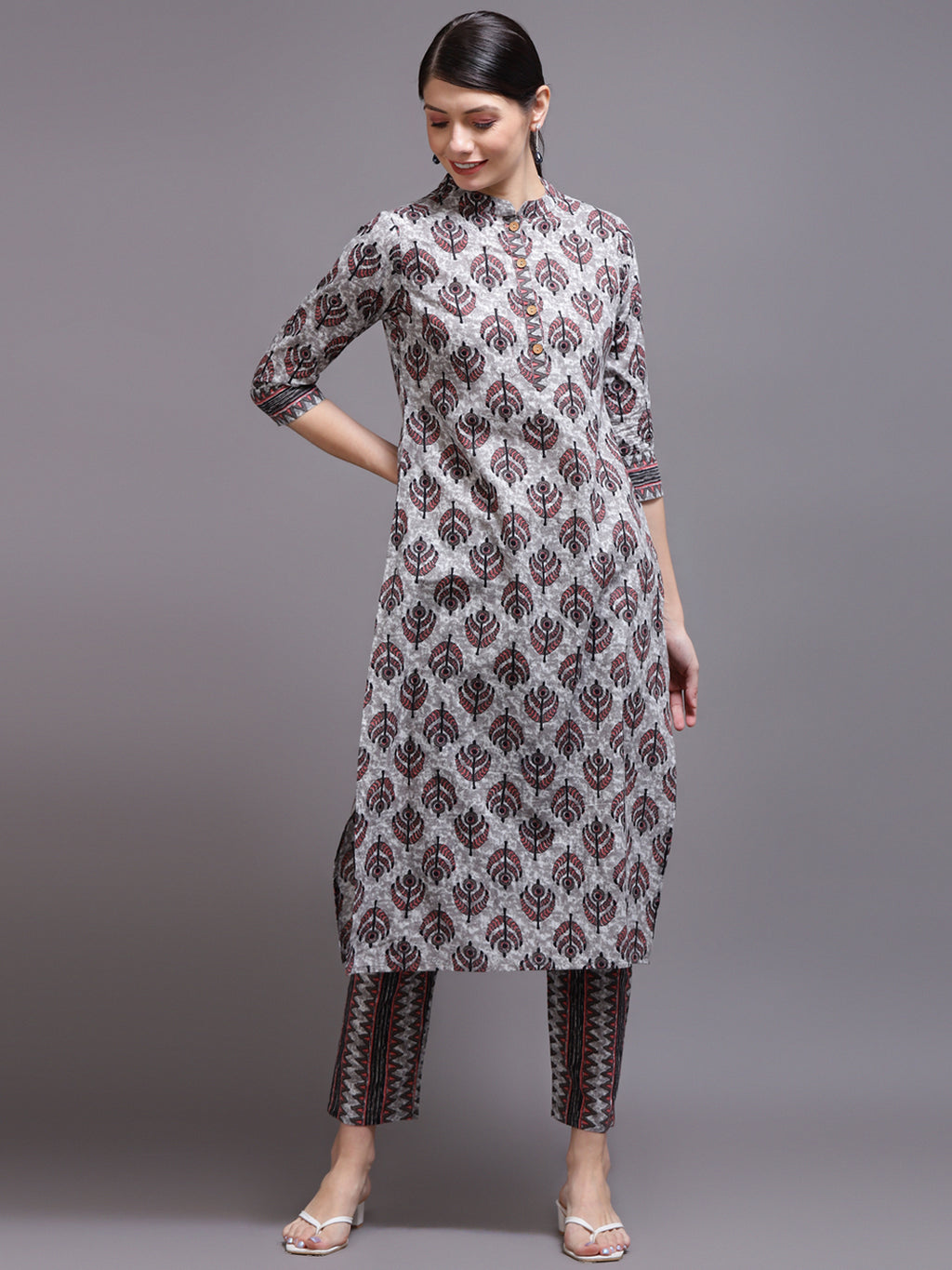 Women Pink Printed Cotton Kurta