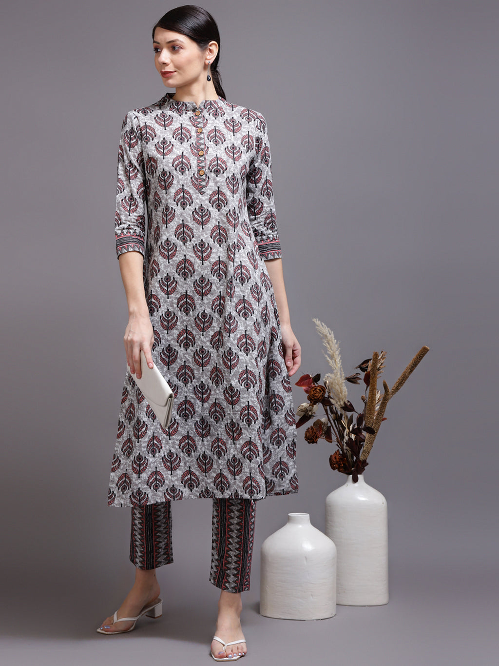 Women Pink Printed Cotton Kurta