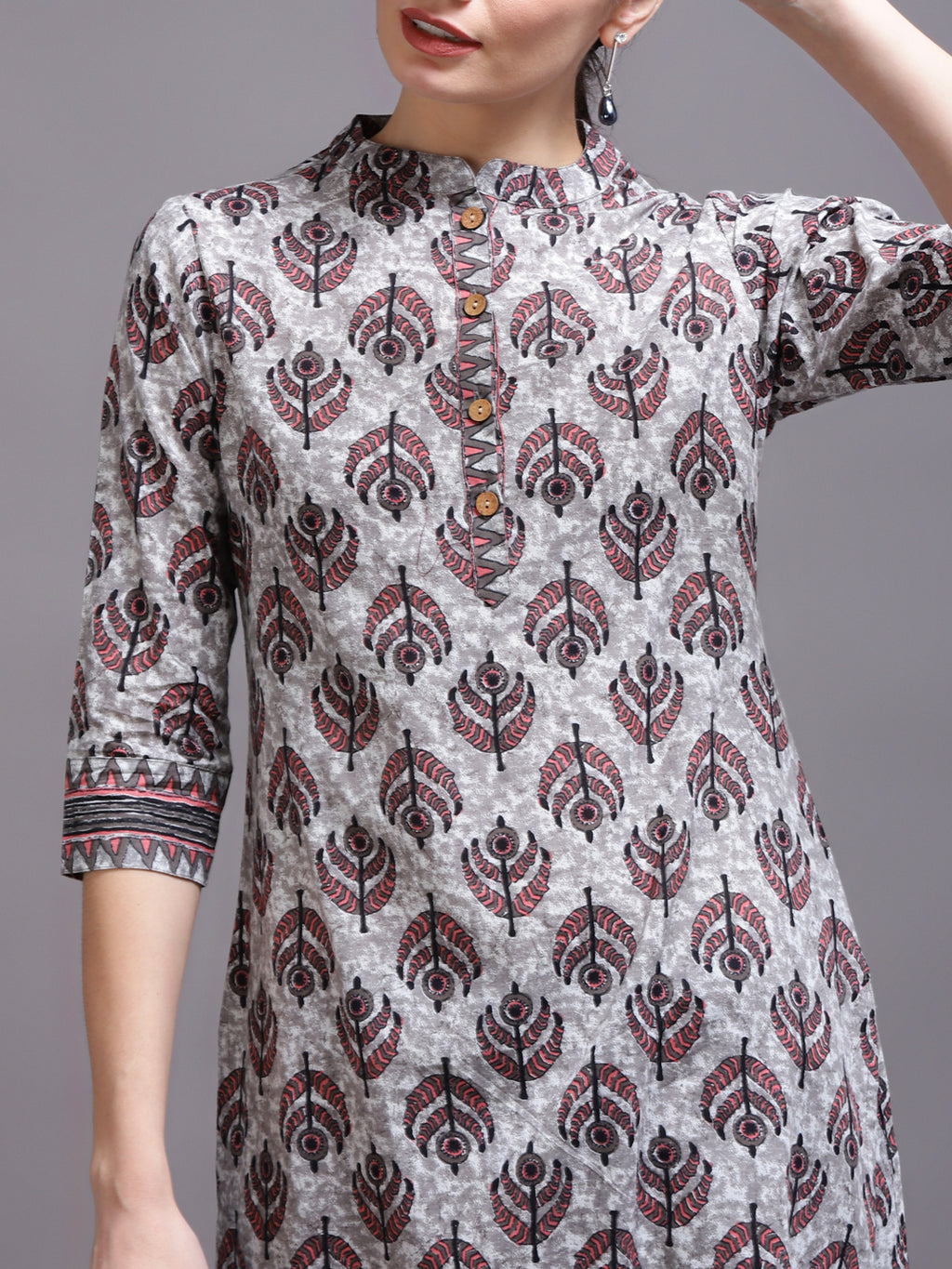 Women Pink Printed Cotton Kurta