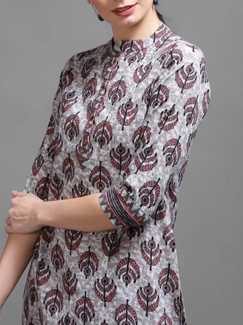 Women Pink Printed Cotton Kurta