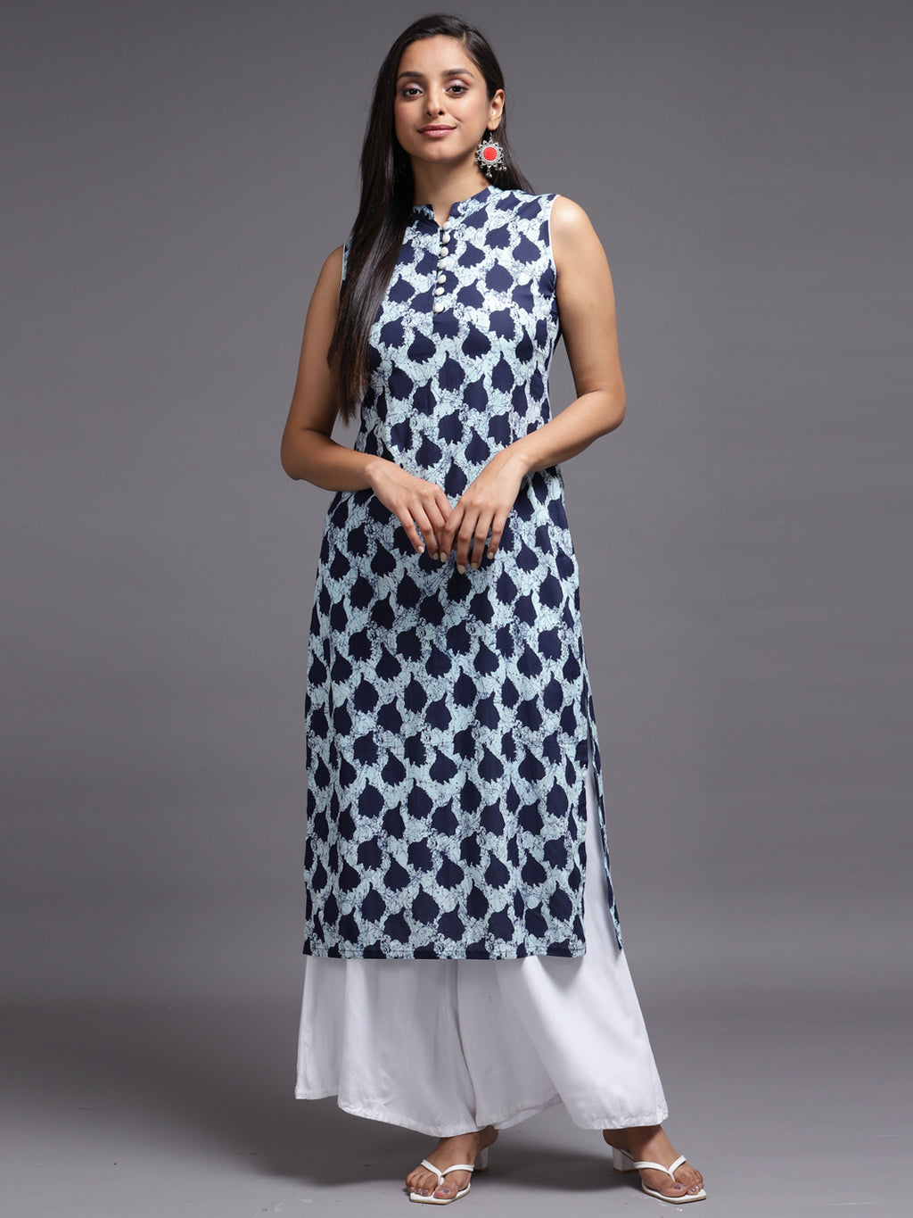 Women Blue Printed Rayon Kurta