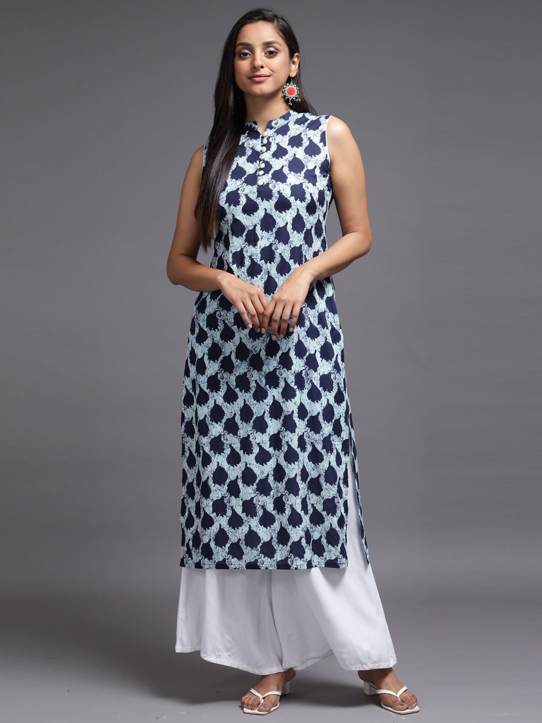 Women Blue Printed Rayon Kurta