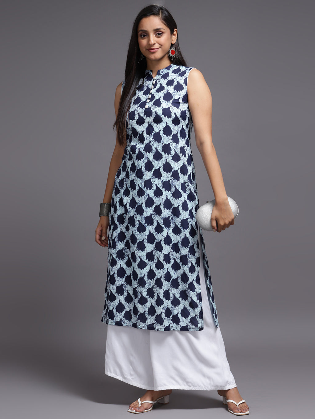 Women Blue Printed Rayon Kurta