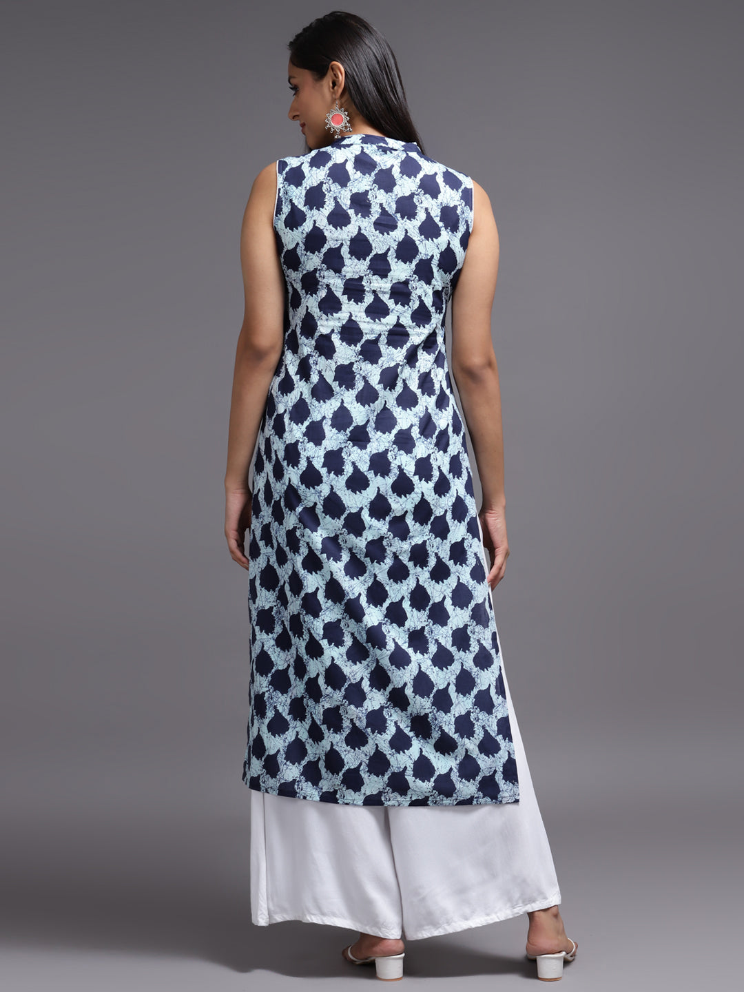 Women Blue Printed Rayon Kurta