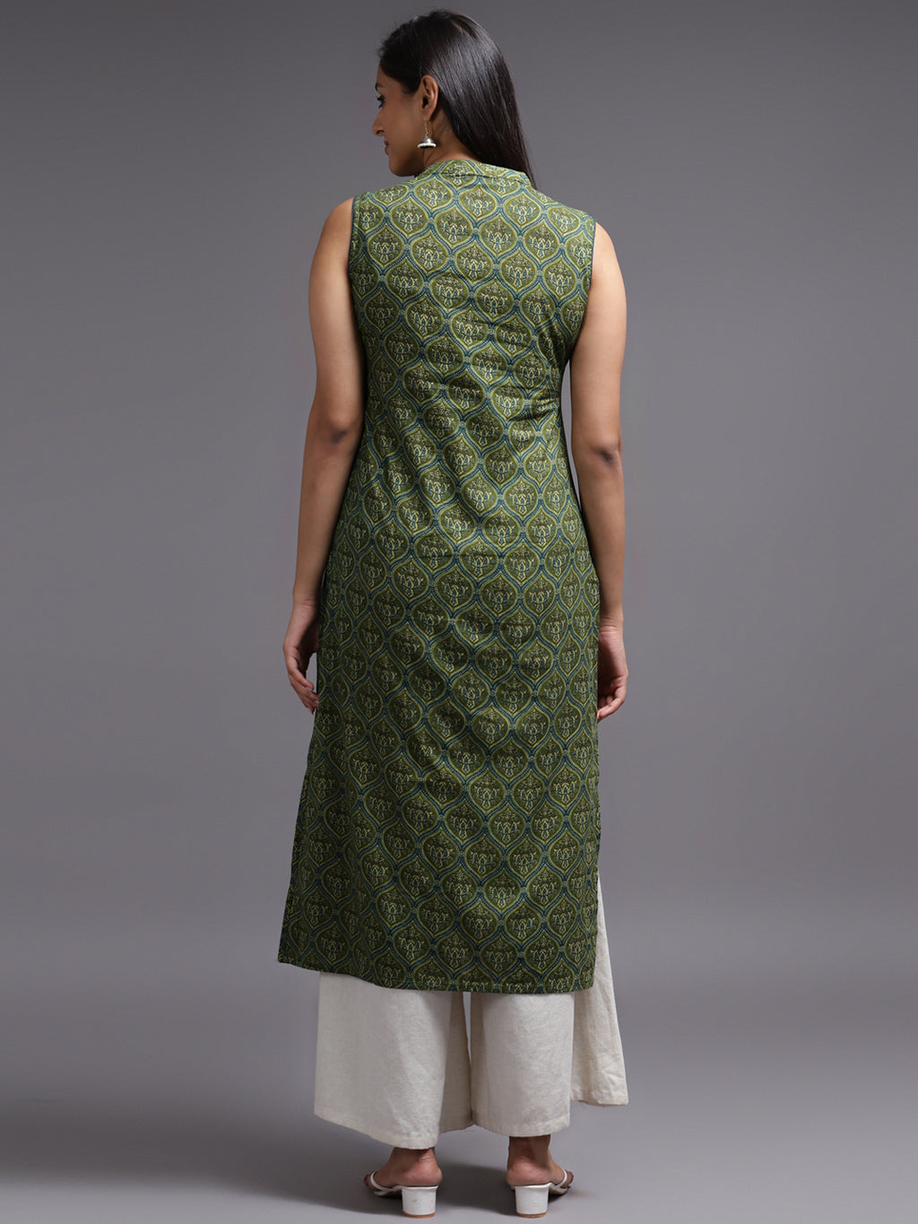 Women Green Printed Rayon Kurta