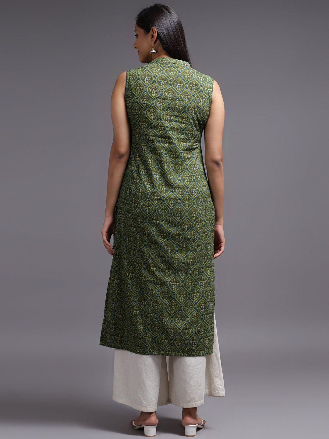Women Green Printed Rayon Kurta