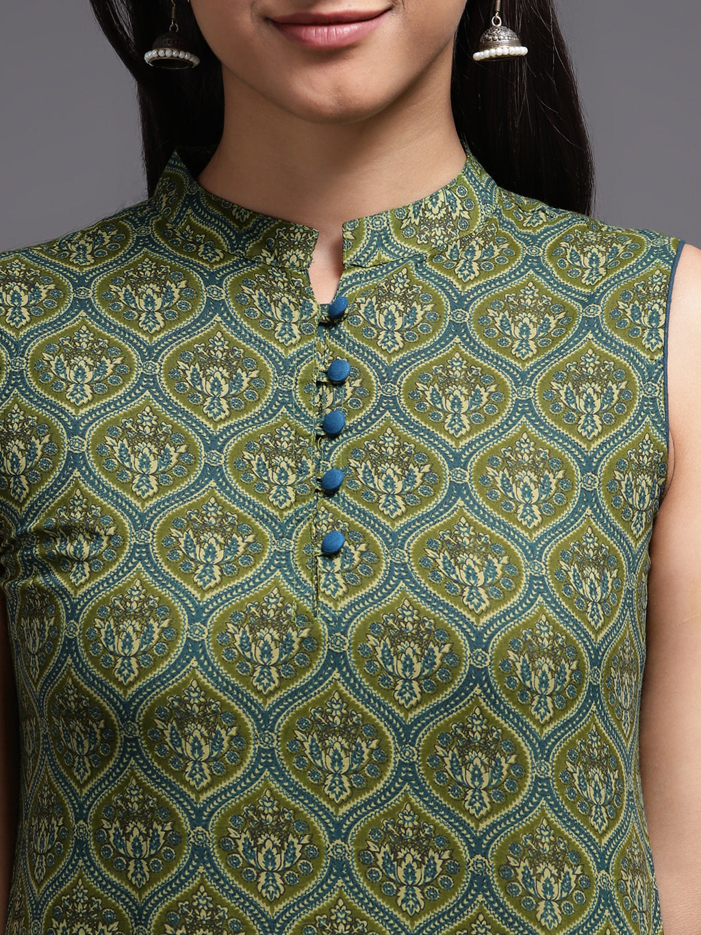 Women Green Printed Rayon Kurta