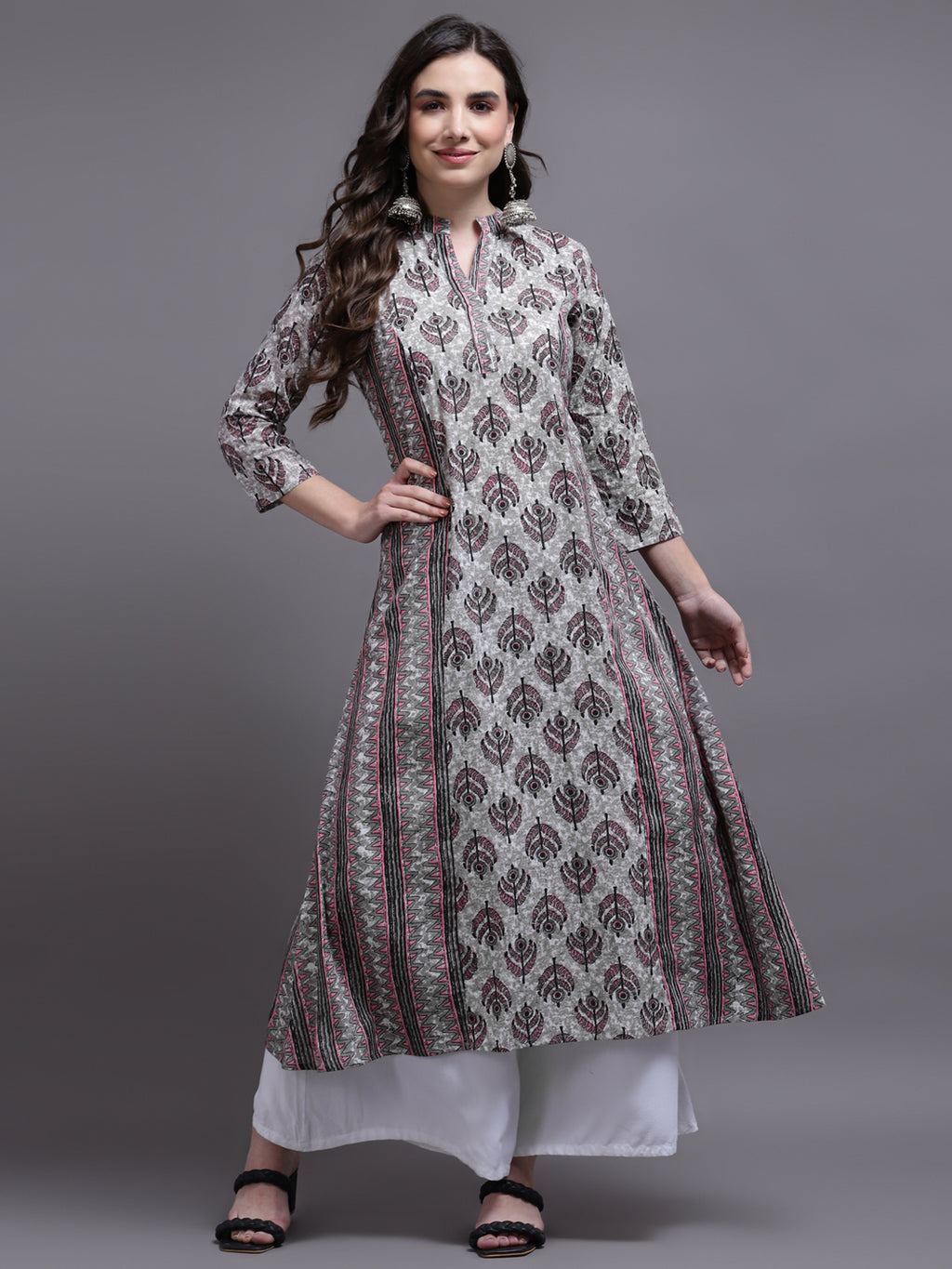Women Pink Printed Cotton Kurta
